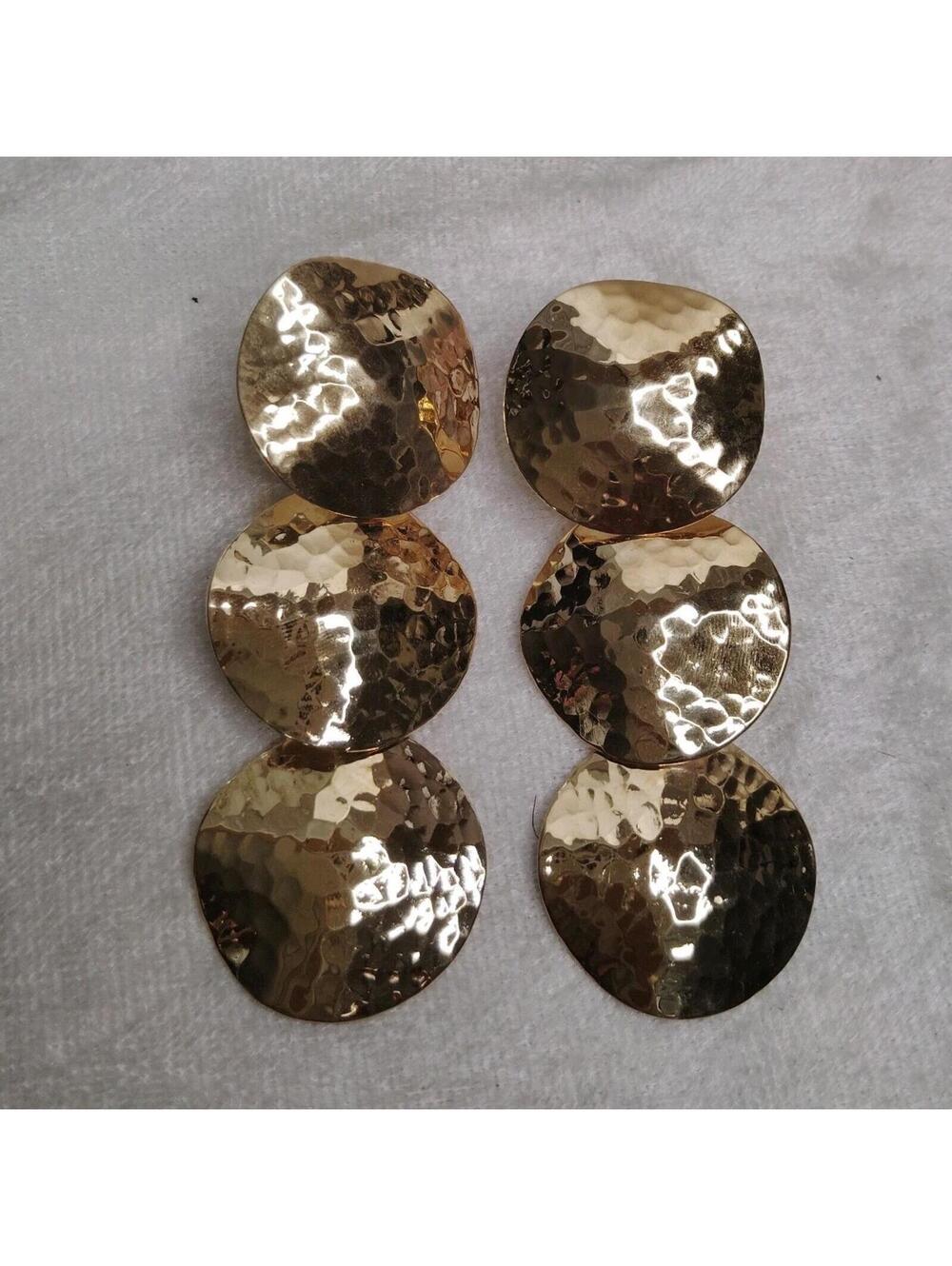 Vintage Napier Legends Collection Hammered Disc Dangle Clip On Earrings